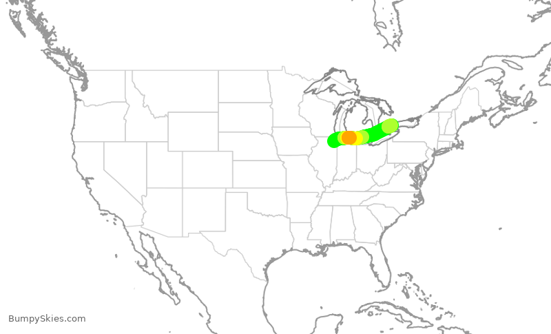 Turbulence forecast map for ENY3608, ORD to YYZ