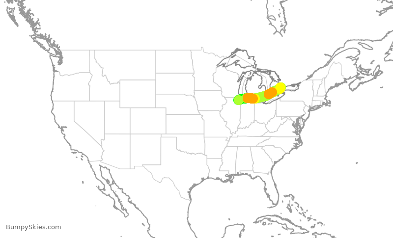 Turbulence forecast map for ENY3610, ORD to YYZ