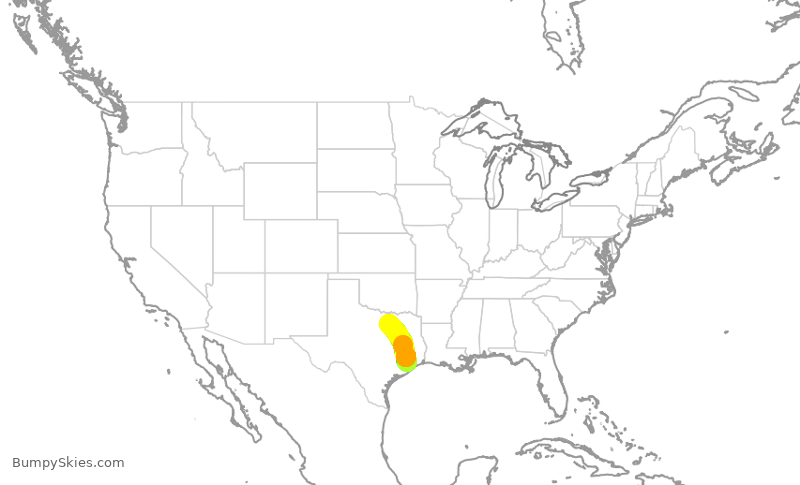 Turbulence forecast map for ENY3612, HOU to DFW