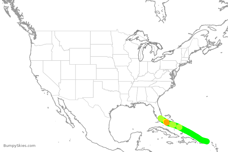 Turbulence forecast map for ENY3615, EIS to MIA