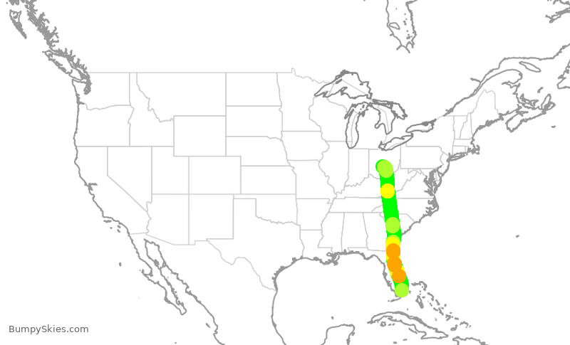 Turbulence forecast map for ENY3616, MIA to CMH
