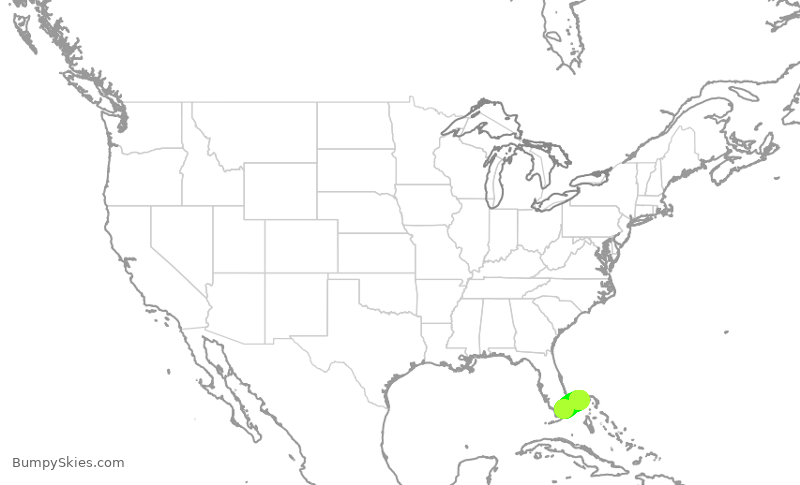 Turbulence forecast map for ENY3618, MIA to FPO