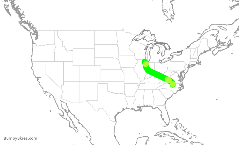 Turbulence forecast map for ENY3620, ORD to RDU