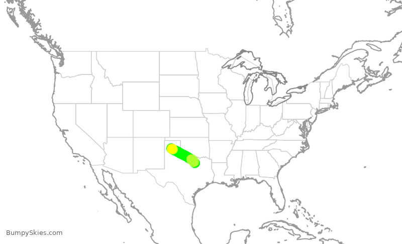Turbulence forecast map for ENY3623, AMA to DFW