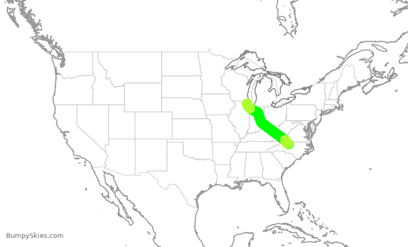 Turbulence forecast map for ENY3625, GSO to ORD