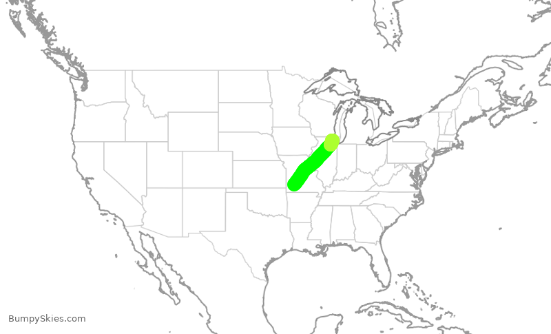 Turbulence forecast map for ENY3626, SGF to ORD