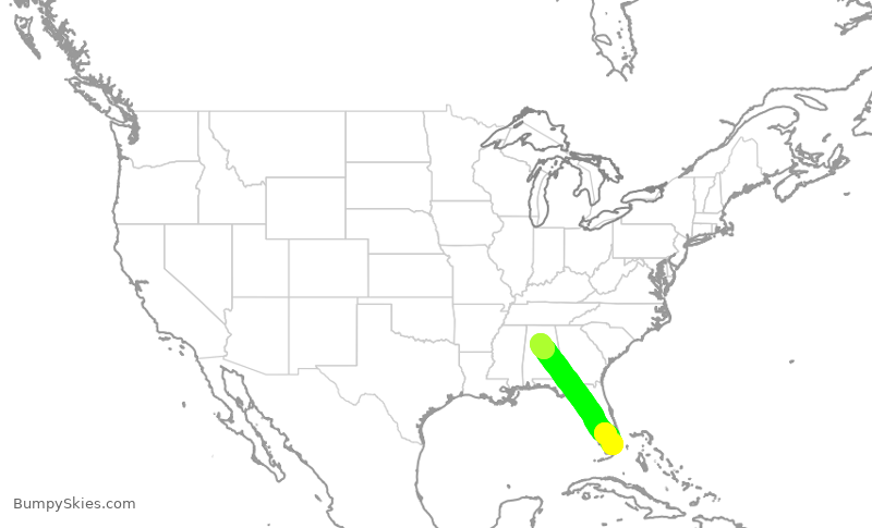 Turbulence forecast map for ENY3629, MIA to BHM