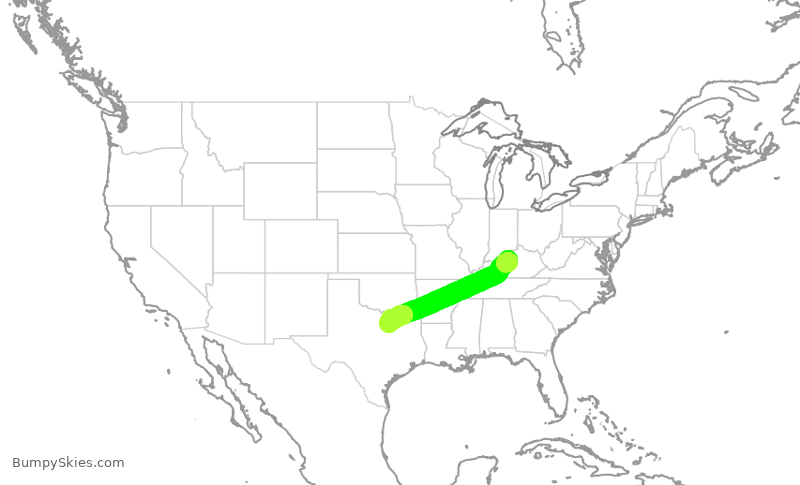 Turbulence forecast map for ENY3629, SDF to DFW