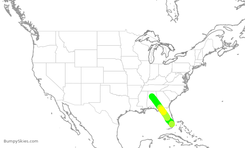 Turbulence forecast map for ENY3631, MIA to BHM