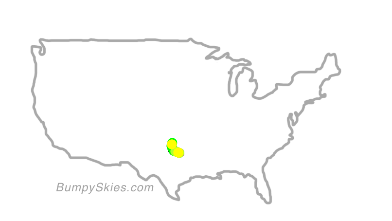 Map of continental US with illustrated flight path and turbulence forecast (described in text below)