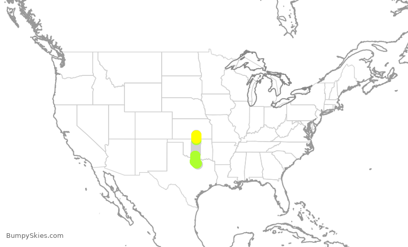 Turbulence forecast map for ENY3633, ICT to DFW