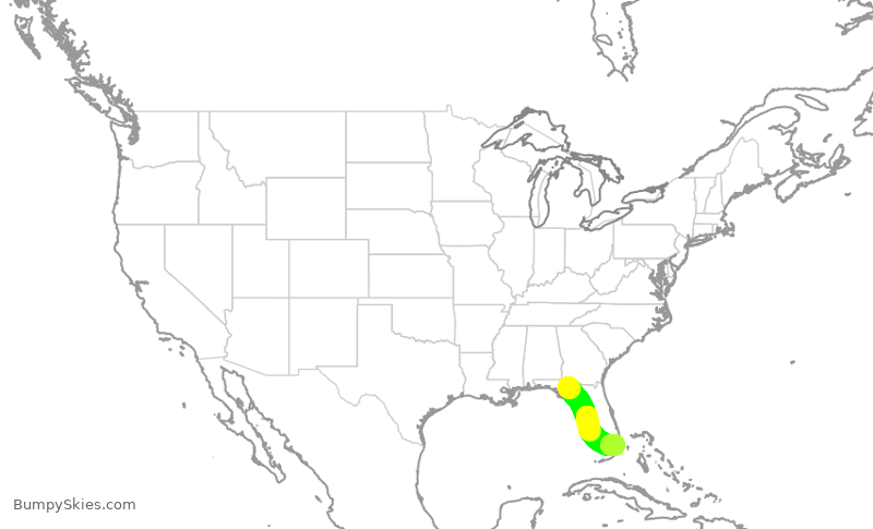 Turbulence forecast map for ENY3635, TLH to MIA