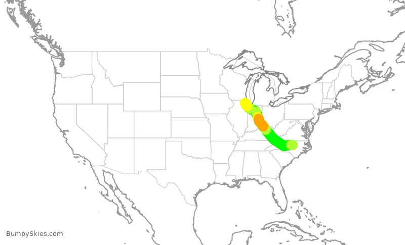 Turbulence forecast map for ENY3636, RDU to ORD