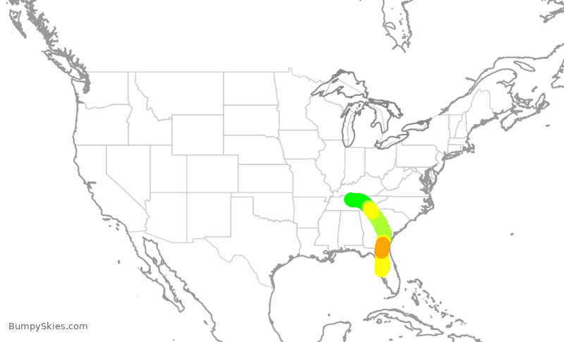 Turbulence forecast map for ENY3639, BNA to TPA