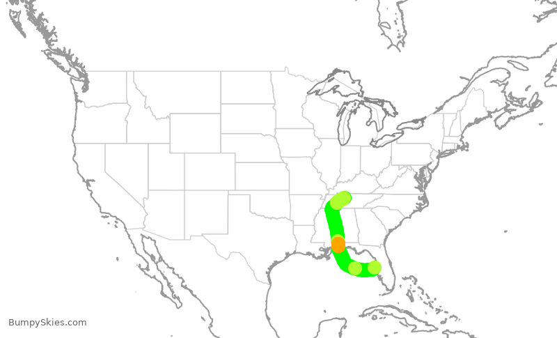 Turbulence forecast map for ENY3639, TPA to BNA