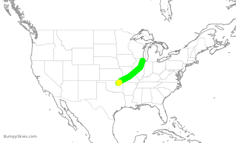 Turbulence forecast map for ENY3644, ORD to TUL