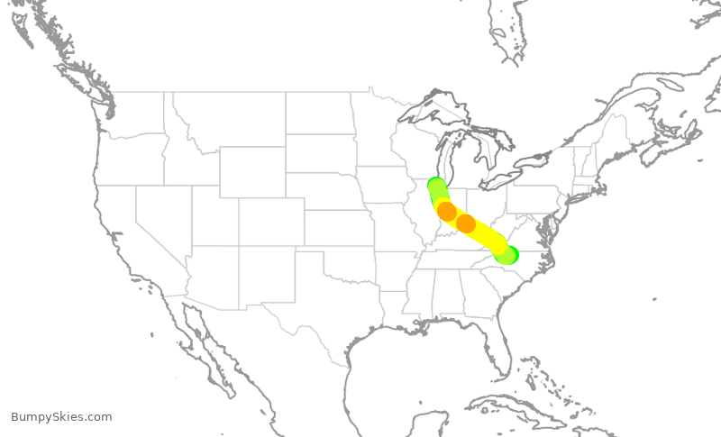 Turbulence forecast map for ENY3648, ORD to GSO