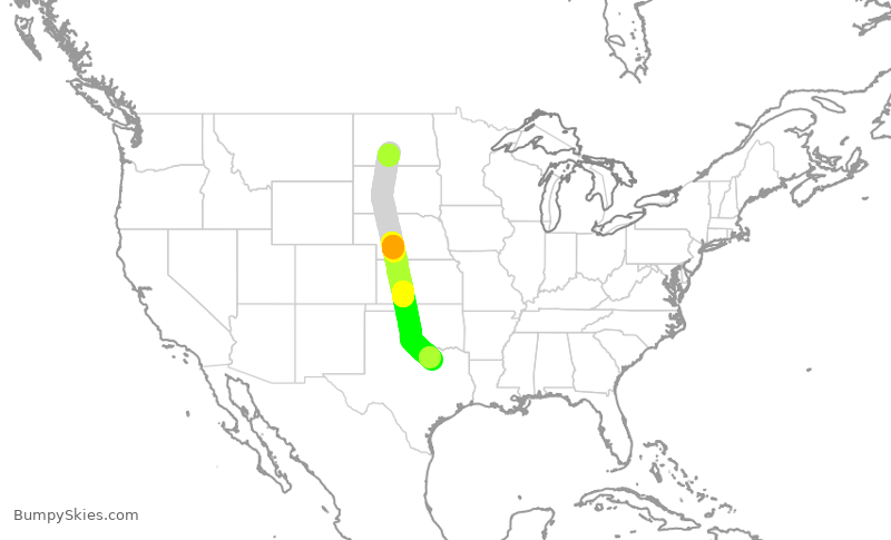 Turbulence forecast map for ENY3652, BIS to DFW