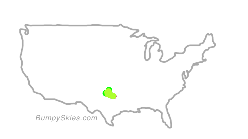 Map of continental US with illustrated flight path and turbulence forecast (described in text below)