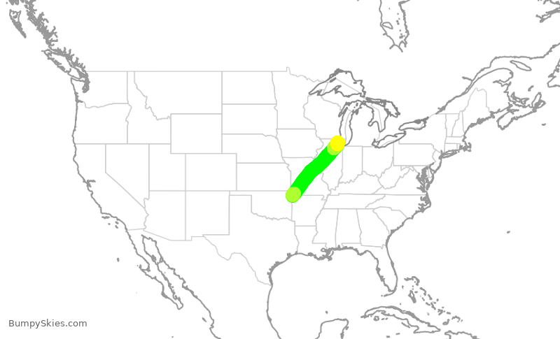 Turbulence forecast map for ENY3660, XNA to ORD