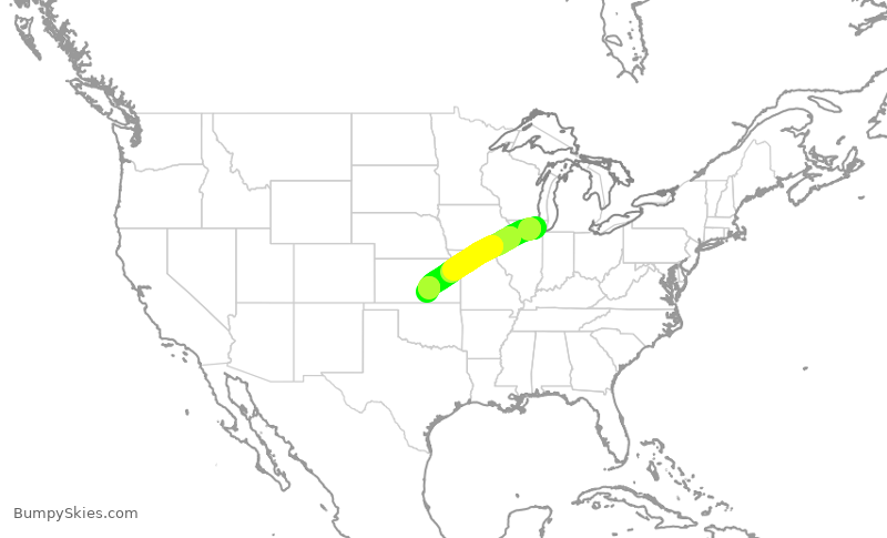 Turbulence forecast map for ENY3663, ORD to ICT