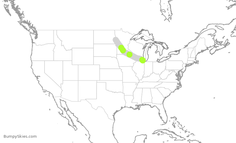 Turbulence forecast map for ENY3664, FAR to ORD