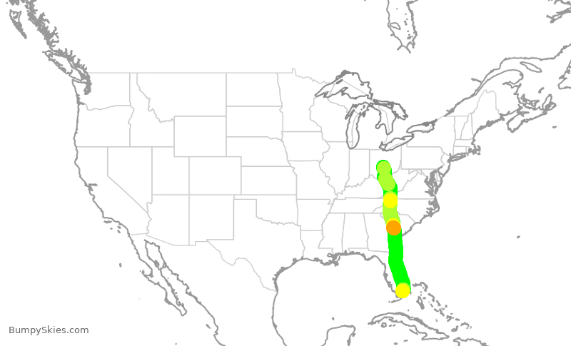Turbulence forecast map for ENY3667, CMH to MIA