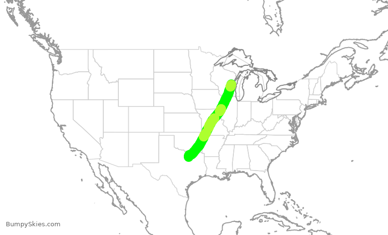 Turbulence forecast map for ENY3673, ATW to DFW
