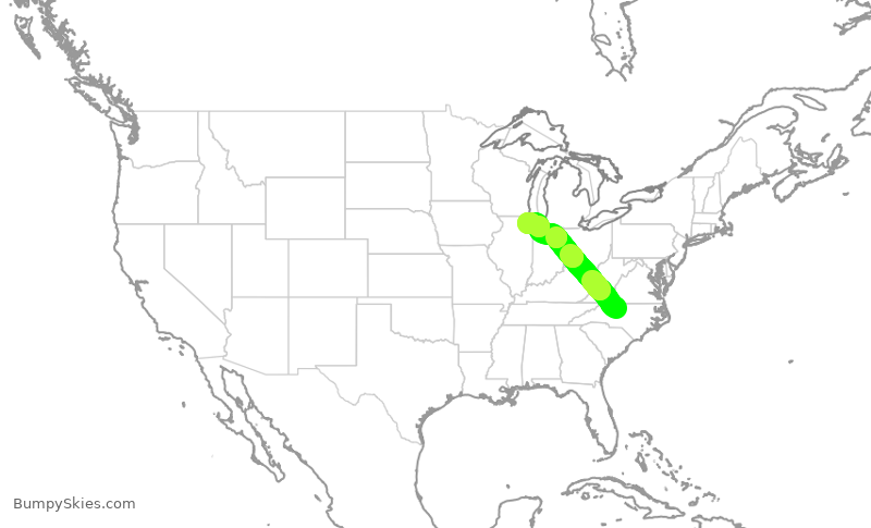 Turbulence forecast map for ENY3673, GSO to ORD