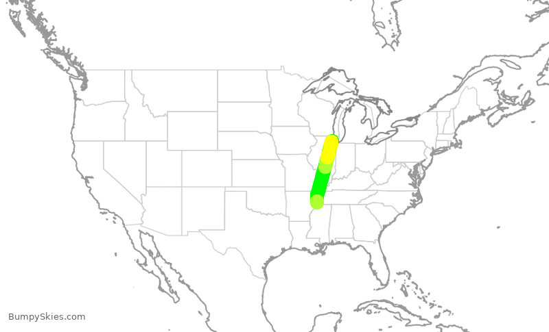 Turbulence forecast map for ENY3675, MEM to ORD