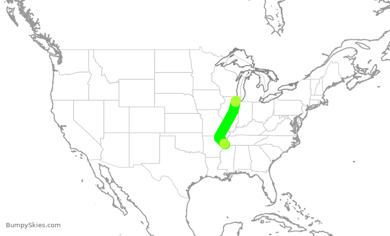 Turbulence forecast map for ENY3675, ORD to MEM