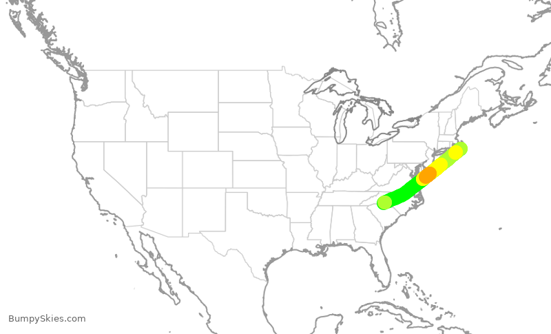 Turbulence forecast map for ENY3677, ACK to CLT