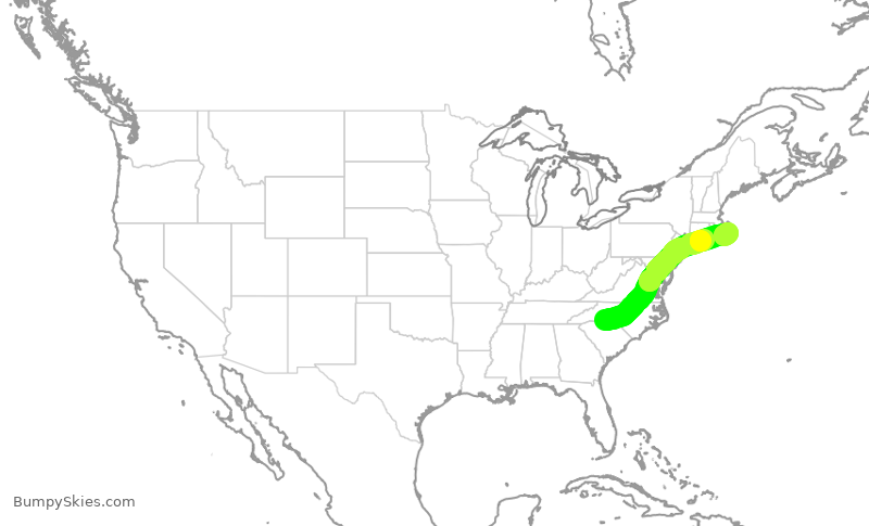 Turbulence forecast map for ENY3677, CLT to ACK
