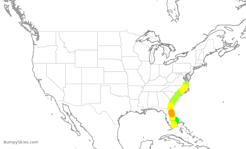 Turbulence forecast map for ENY3680, ORF to MIA
