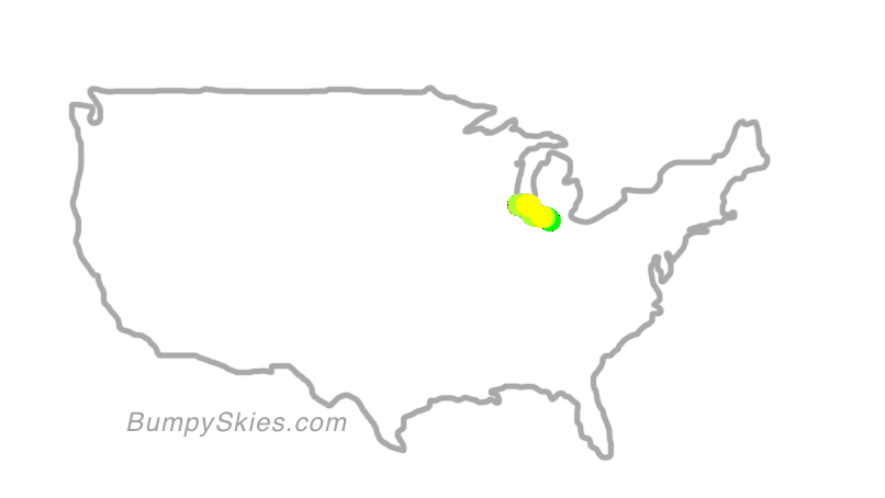 Map of continental US with illustrated flight path and turbulence forecast (described in text below)