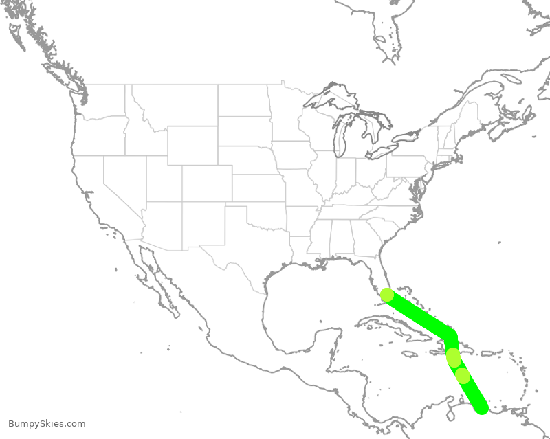 Turbulence forecast map for ENY3688, CCS to MIA