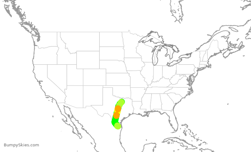 Turbulence forecast map for ENY3689, MFE to DFW