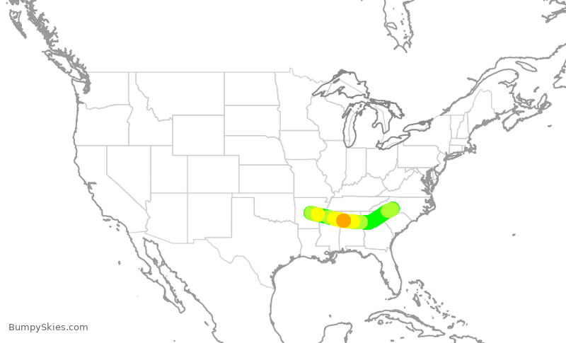 Turbulence forecast map for ENY3692, CLT to LIT