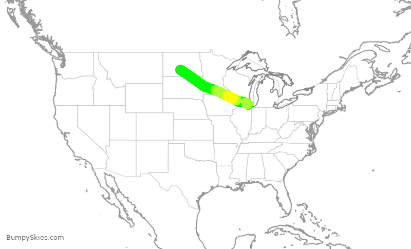 Turbulence forecast map for ENY3695, BIS to ORD