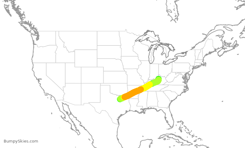 Turbulence forecast map for ENY3695, DFW to LEX