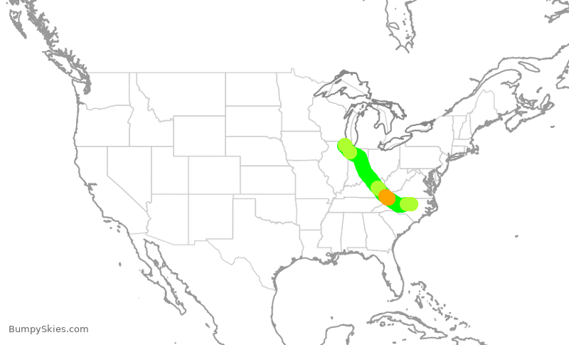 Turbulence forecast map for ENY3696, RDU to ORD