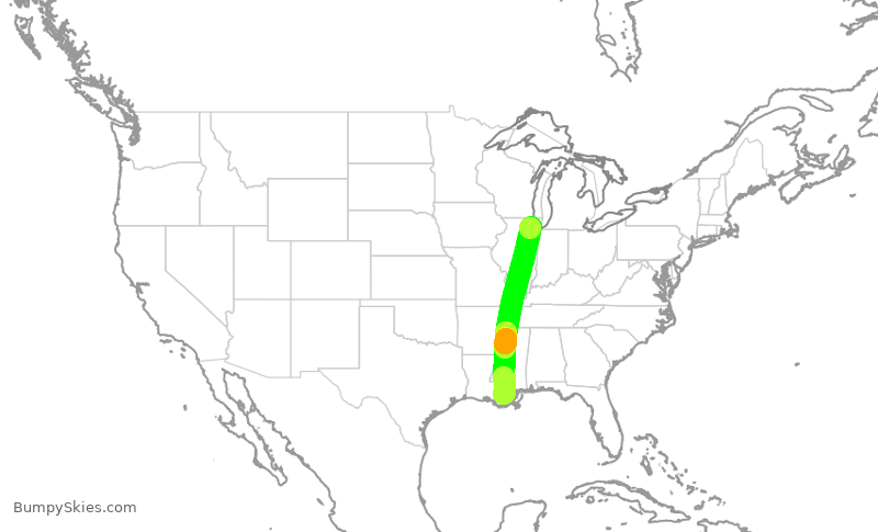 Turbulence forecast map for ENY3698, ORD to MSY
