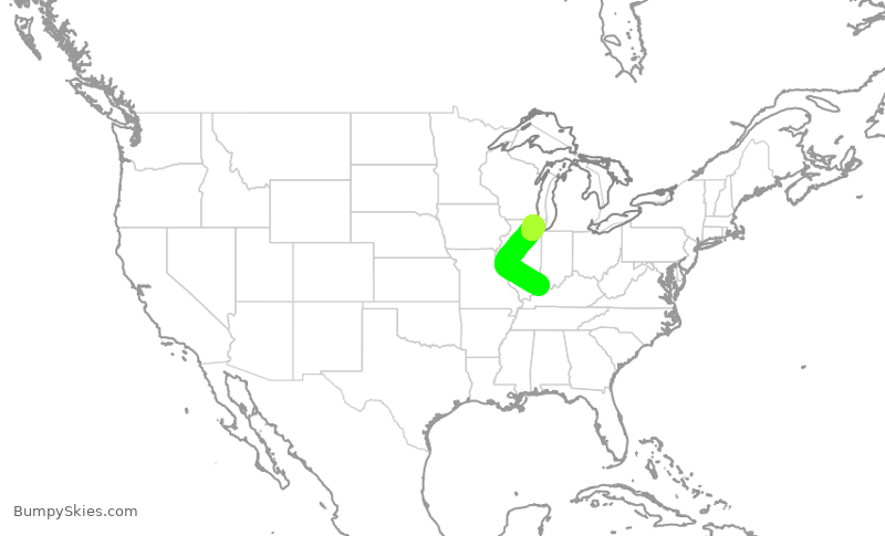 Turbulence forecast map for ENY3707, EVV to ORD