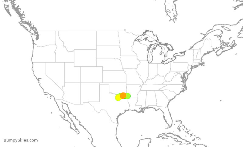 Turbulence forecast map for ENY3709, TXK to DFW