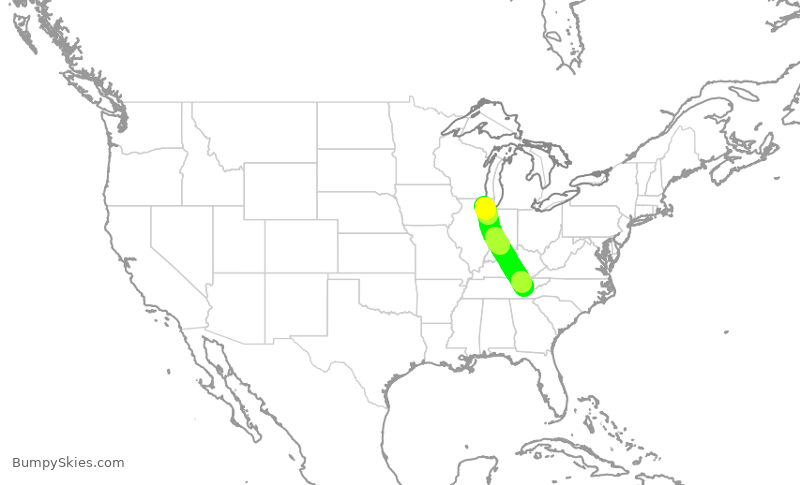 Turbulence forecast map for ENY3710, ORD to TYS