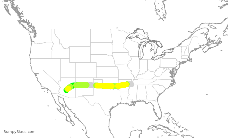 Turbulence forecast map for ENY3715, MEM to PHX