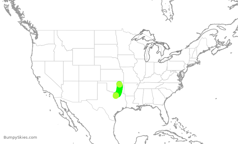 Turbulence forecast map for ENY3715, TUL to DFW
