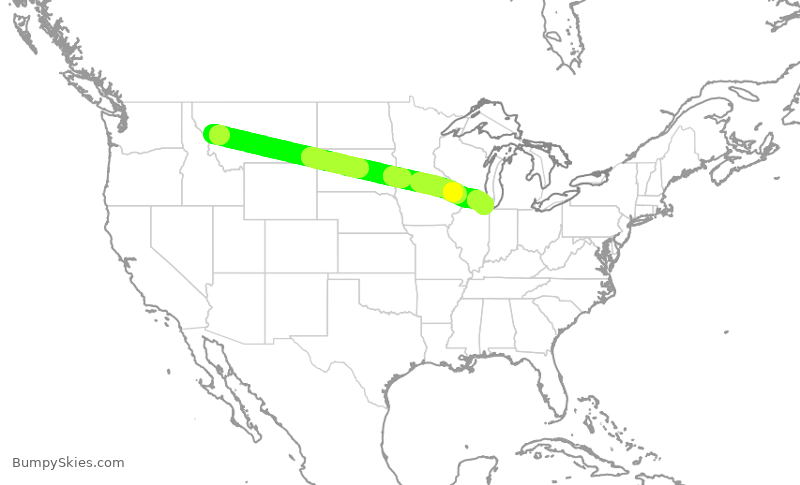 Turbulence forecast map for ENY3718, MSO to ORD