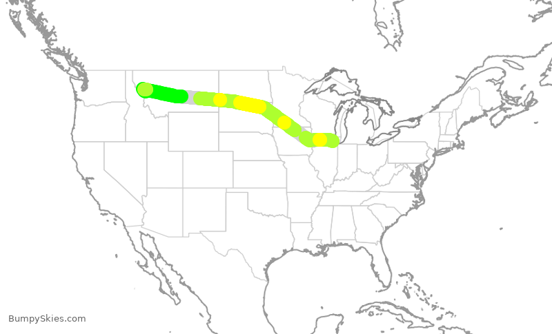 Turbulence forecast map for ENY3718, ORD to MSO