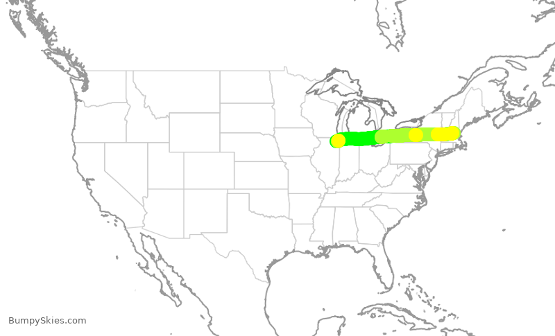 Turbulence forecast map for ENY3720, ORD to MHT